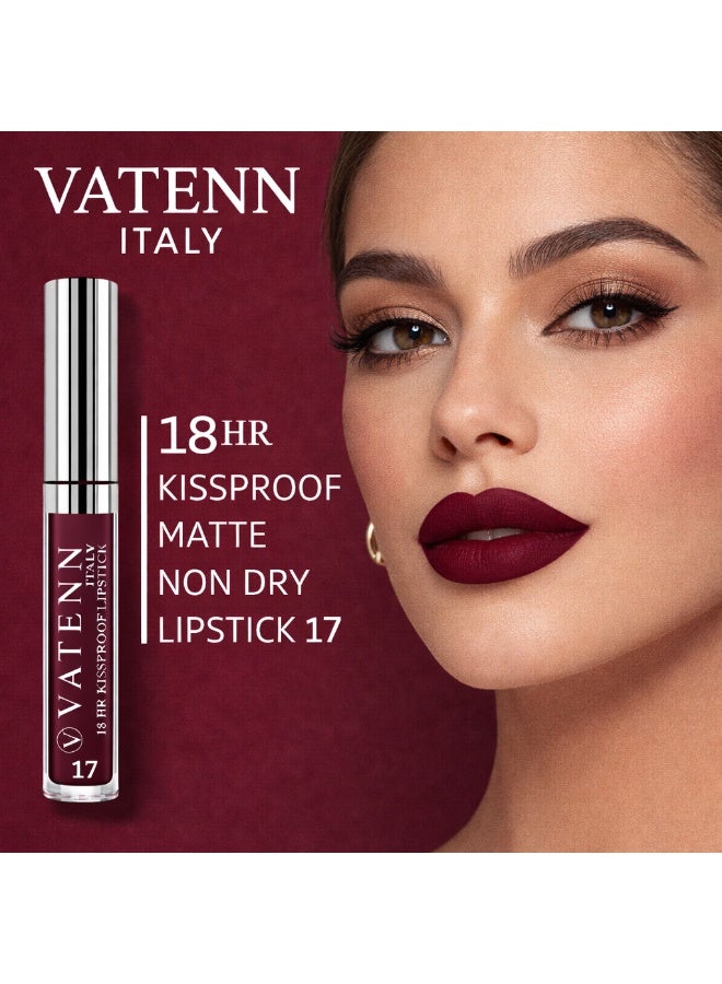 VATENN ITALY 18 Hr Kissproof Lipstick 17 Matte liquid lipstick, Lead-Free ,No Dry Feel, Weightless Feel, Vinyl Ink Kissproof /Lip Lingerie Transfer-Proof, All Day Wear. - Image 3